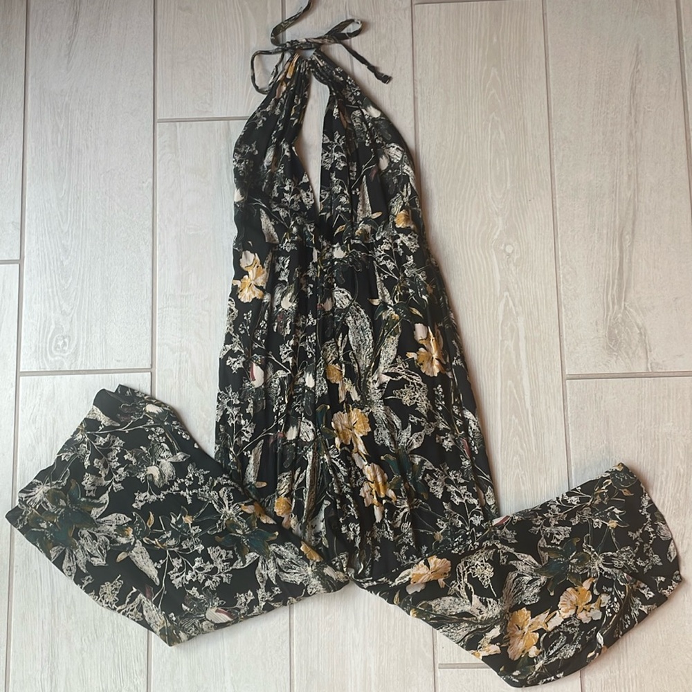 Free People Halter Top One Piece Jumpsuit Black Combo Size 4